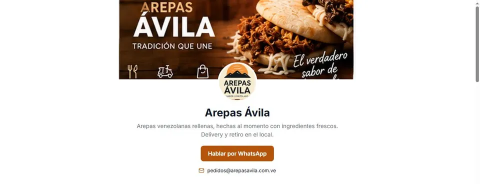 Página pública de Arepas Ávila en Kamarata