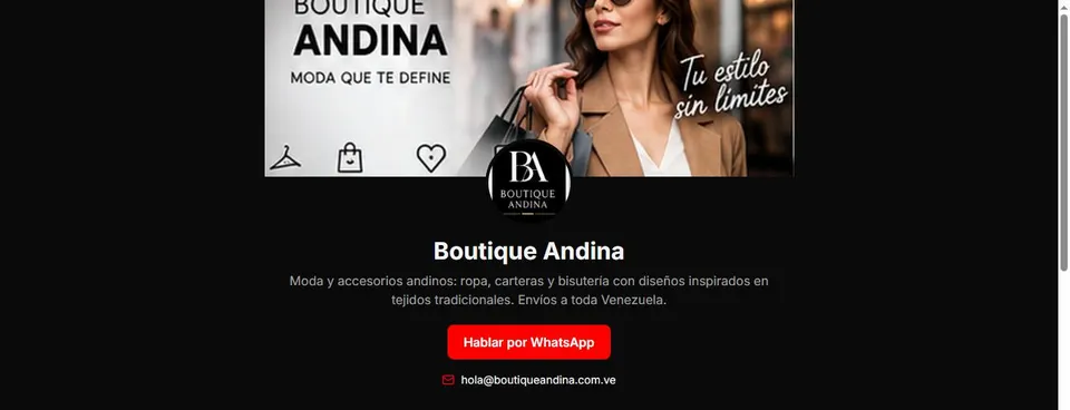 Página pública de Boutique Andina en Kamarata