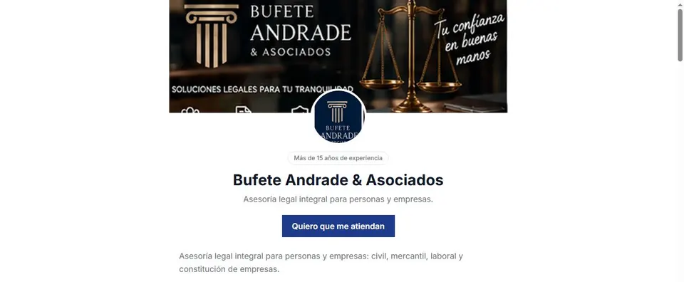 Página pública del Bufete Andrade & Asociados en Kamarata